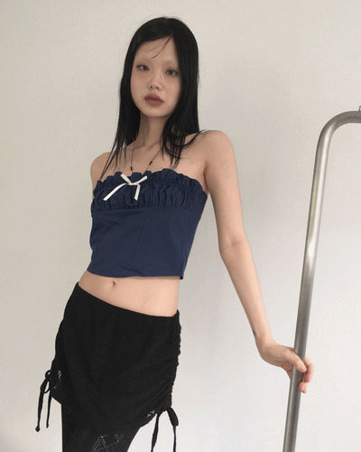 Hipsy Festival Ribbon Color Shirring Split Tube Top