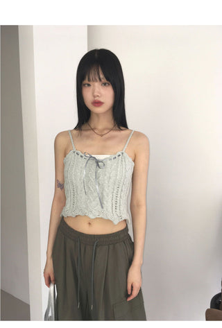 Horon Ribbon Twisted Knitwear Sleeveless Top