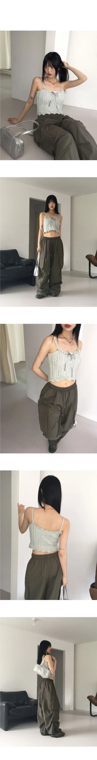Horon Ribbon Twisted Knitwear Sleeveless Top