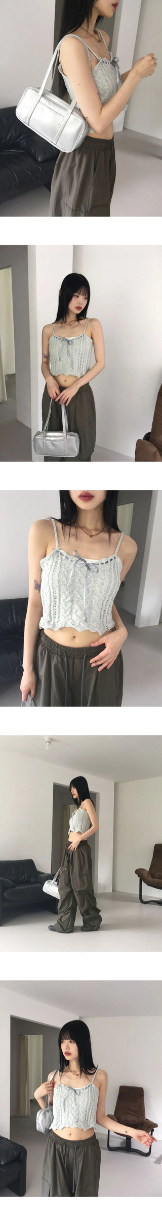 Horon Ribbon Twisted Knitwear Sleeveless Top