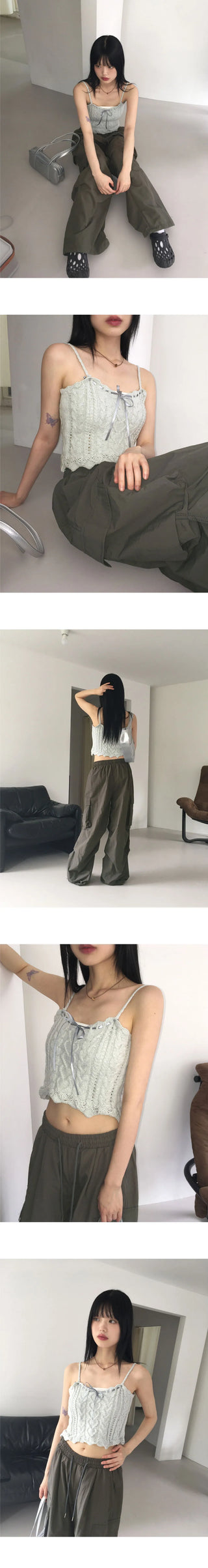Horon Ribbon Twisted Knitwear Sleeveless Top
