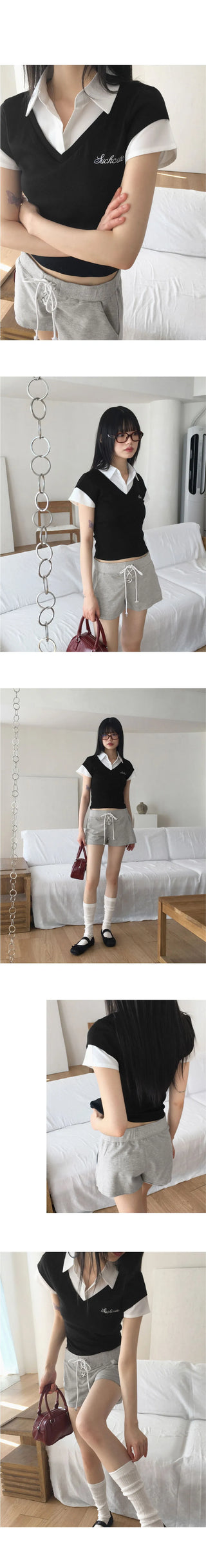Blaun Geek Chic Layered All-in-one Vest Short Sleeve Shirt