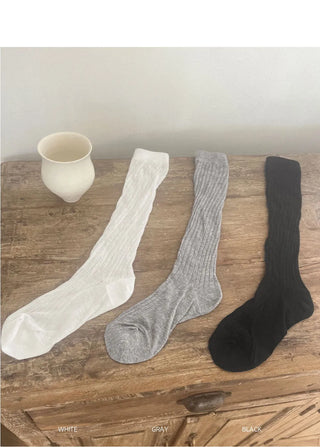 Bonyu Ribbed knee socks shirring pleated socks