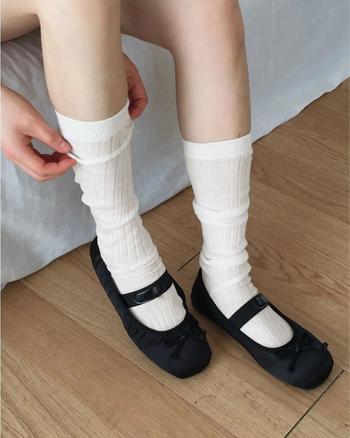 Bonyu Ribbed knee socks shirring pleated socks