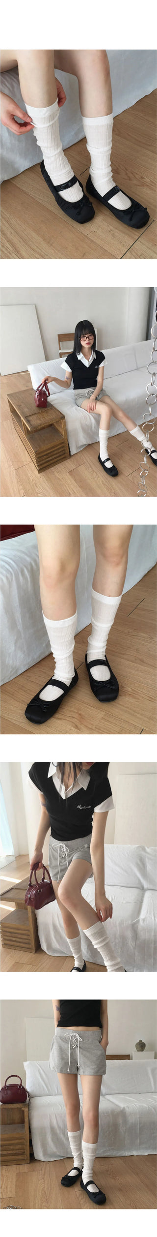 Bonyu Ribbed knee socks shirring pleated socks
