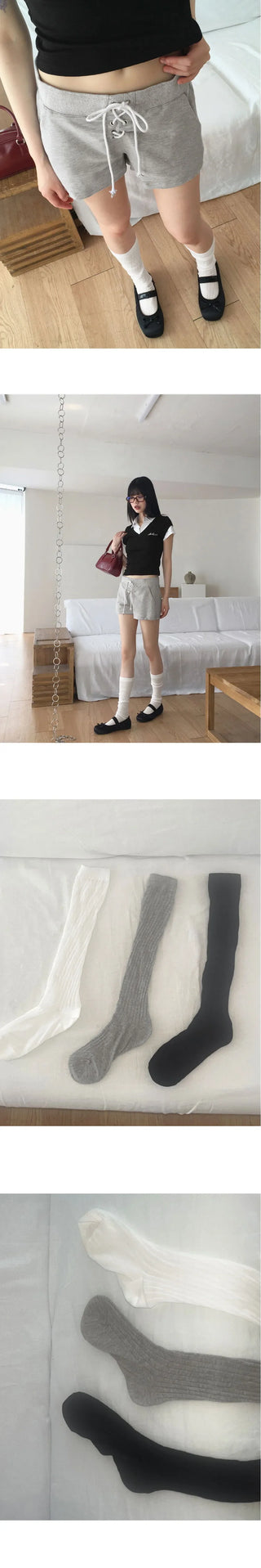 Bonyu Ribbed knee socks shirring pleated socks