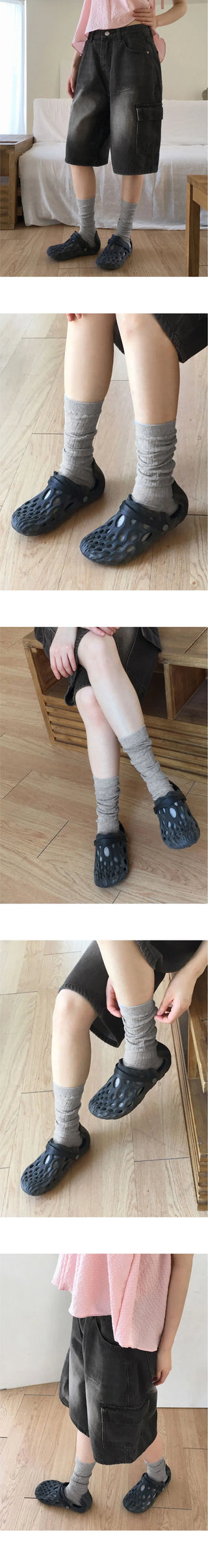 Bonyu Ribbed knee socks shirring pleated socks