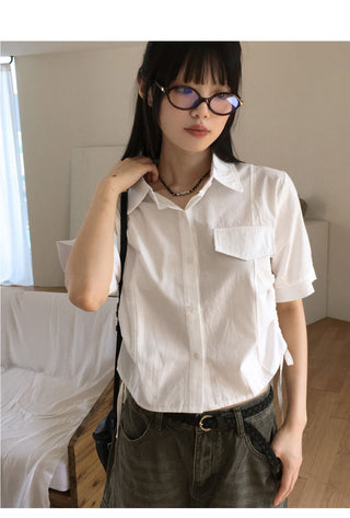 Rooney side shirring pocket crop short sleeve shirt
