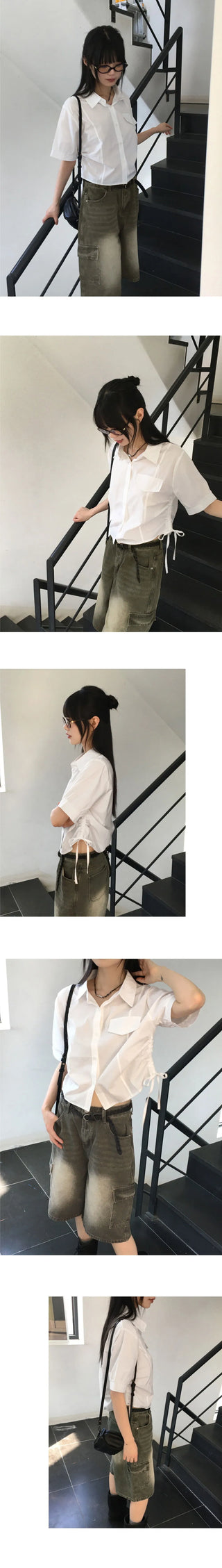 Rooney side shirring pocket crop short sleeve shirt