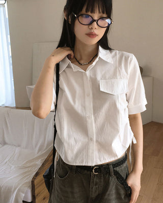 Rooney side shirring pocket crop short sleeve shirt
