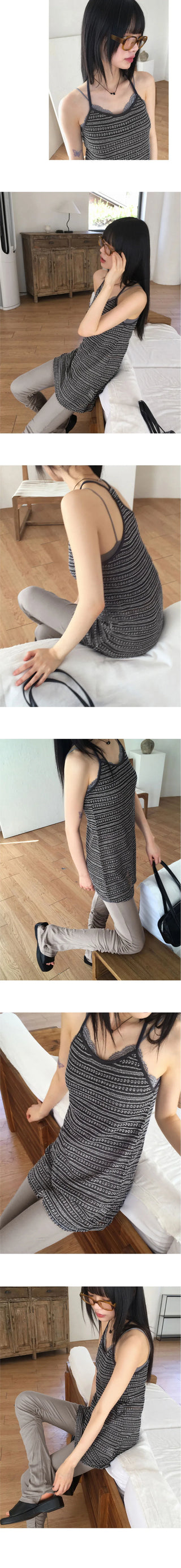 Fleur Bohemian Net Stripe See-through Halter Sleeveless Mini Dress