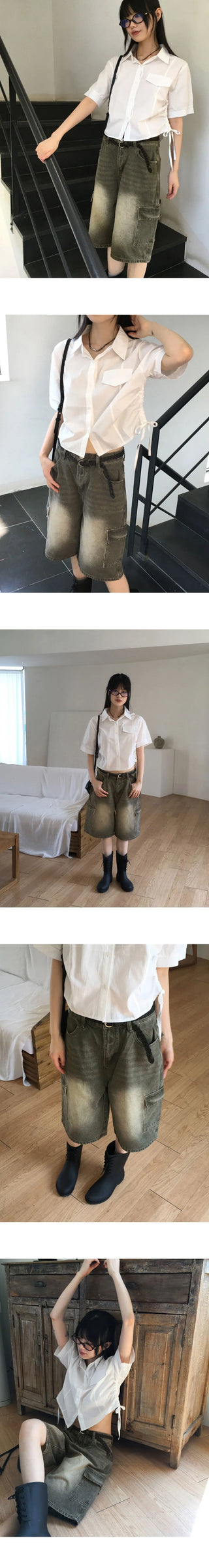 Tishan Cargo Bermuda Half Denim Short Pants Shorts