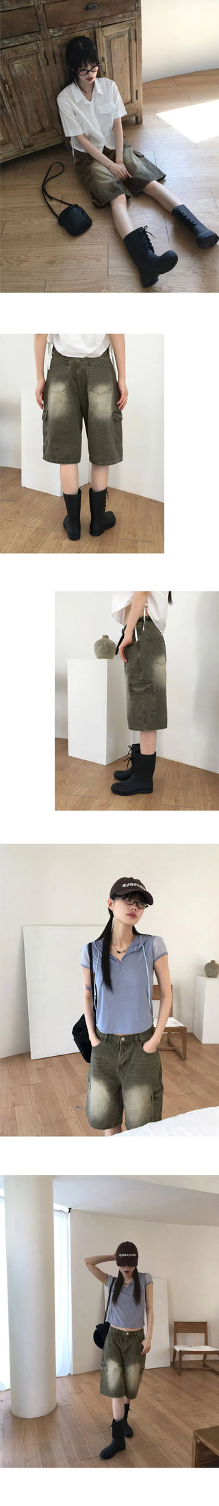 Tishan Cargo Bermuda Half Denim Short Pants Shorts