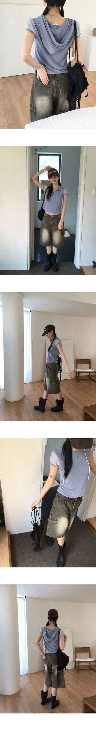 Tishan Cargo Bermuda Half Denim Short Pants Shorts