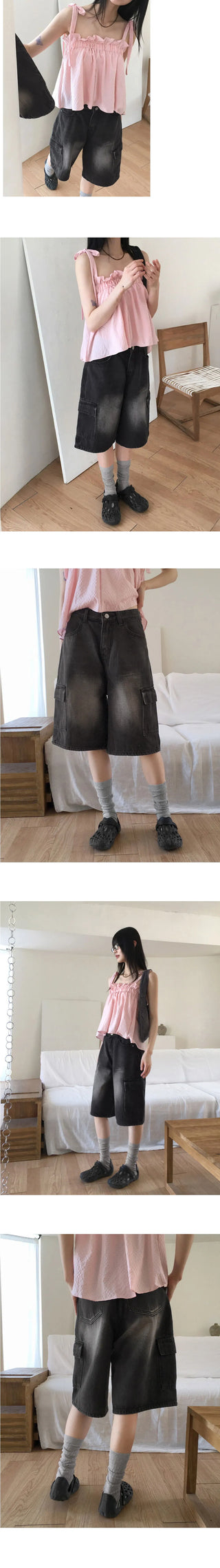 Tishan Cargo Bermuda Half Denim Short Pants Shorts