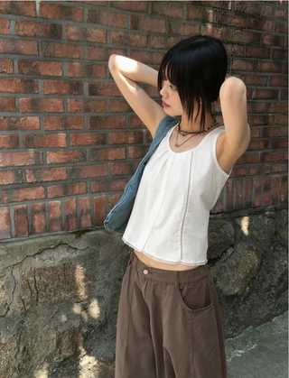 Hicoa Lace Pleated Button Strap Sleeveless Blouse