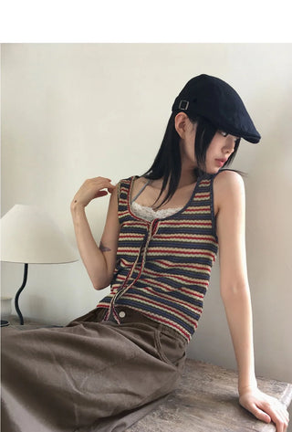 Titan hippie color combination striped strap vest Sleeveless sleeveless
