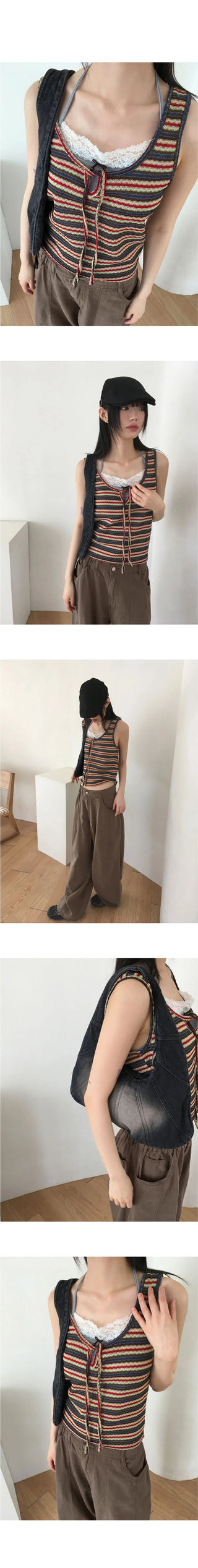 Titan hippie color combination striped strap vest Sleeveless sleeveless