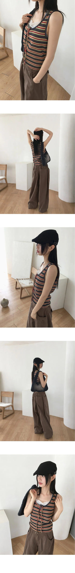 Titan hippie color combination striped strap vest Sleeveless sleeveless