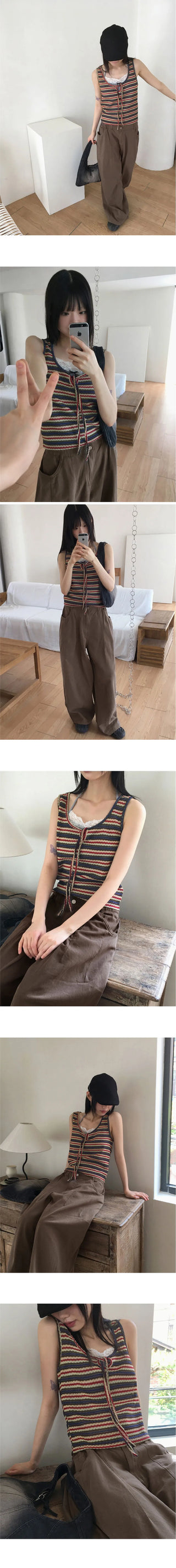Titan hippie color combination striped strap vest Sleeveless sleeveless