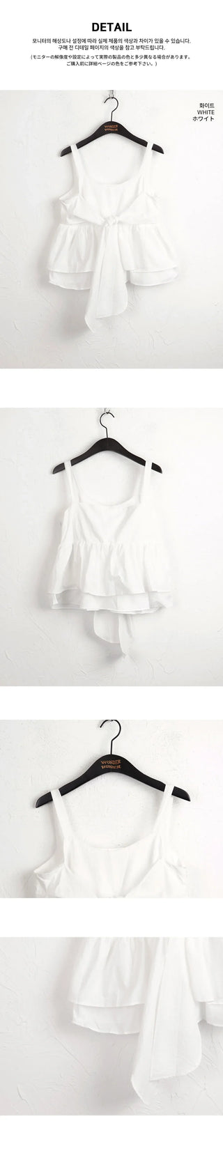 Has Ribbon Tie Strap Flare Sleeveless Blouse