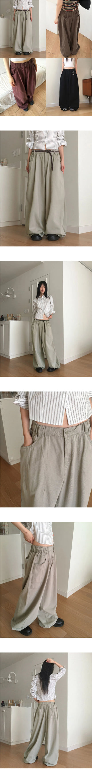 Simo Pigment Split Balloon Banding Cotton Long Wide Pants