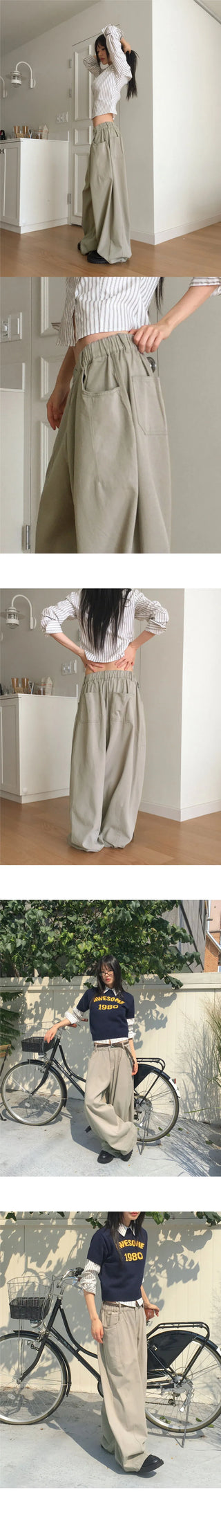 Simo Pigment Split Balloon Banding Cotton Long Wide Pants