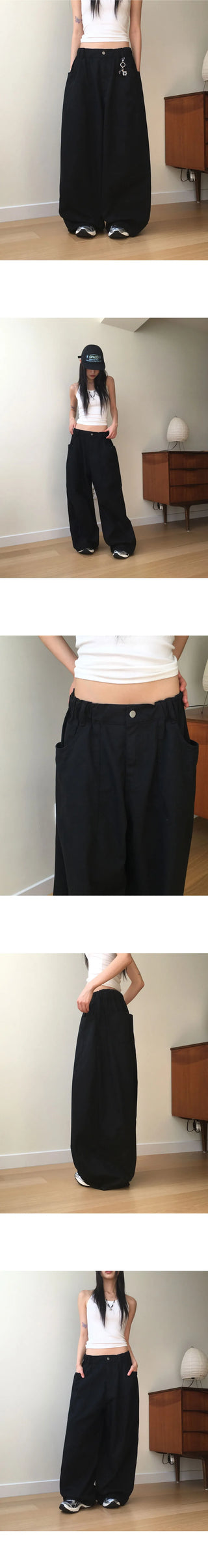 Simo Pigment Split Balloon Banding Cotton Long Wide Pants