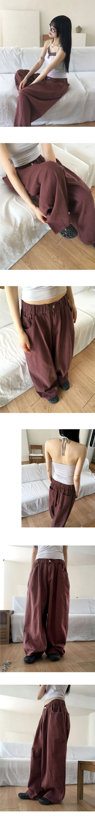 Simo Pigment Split Balloon Banding Cotton Long Wide Pants