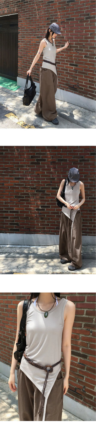 Slim Tail Basic Layered Diagonal Long Sleeveless