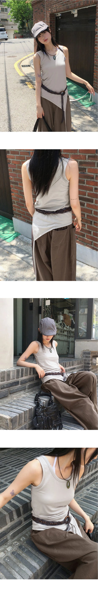 Slim Tail Basic Layered Diagonal Long Sleeveless