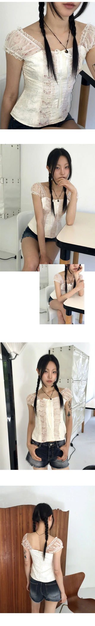 Killer flower jacquard color combination ribbon sleeveless blouse