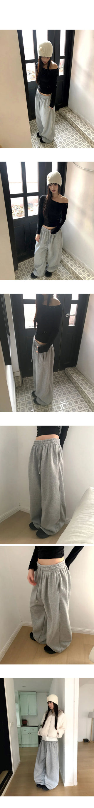 Aura Fleece-lined Diagonal Wide Sweatpants