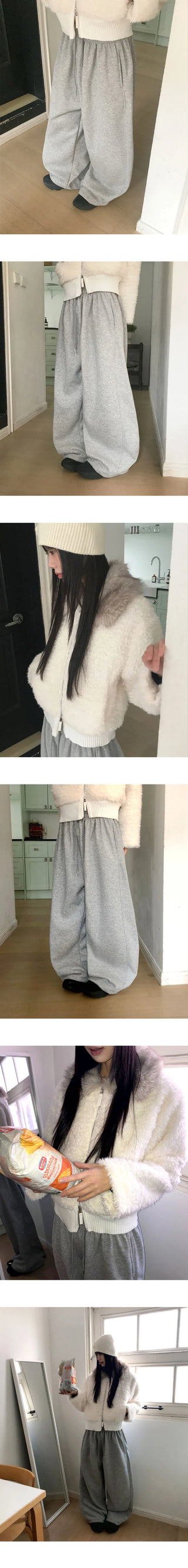 Aura Fleece-lined Diagonal Wide Sweatpants