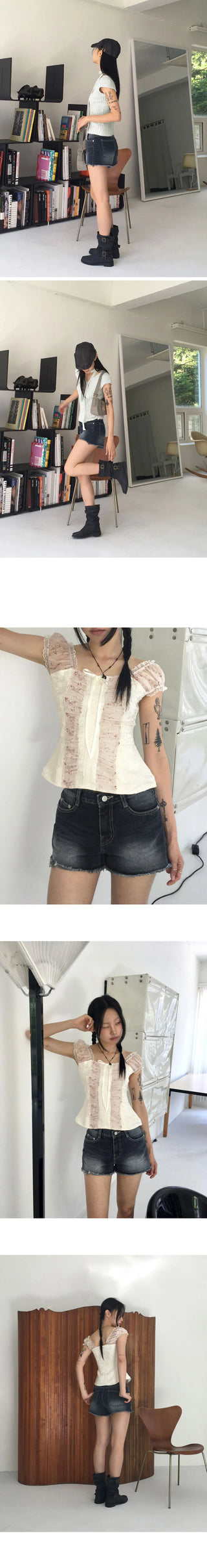 Half Low Faded Denim Short Pants