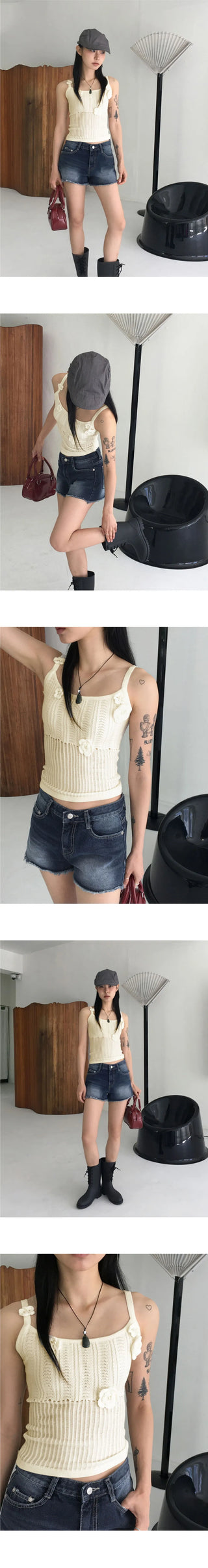 Half Low Faded Denim Short Pants
