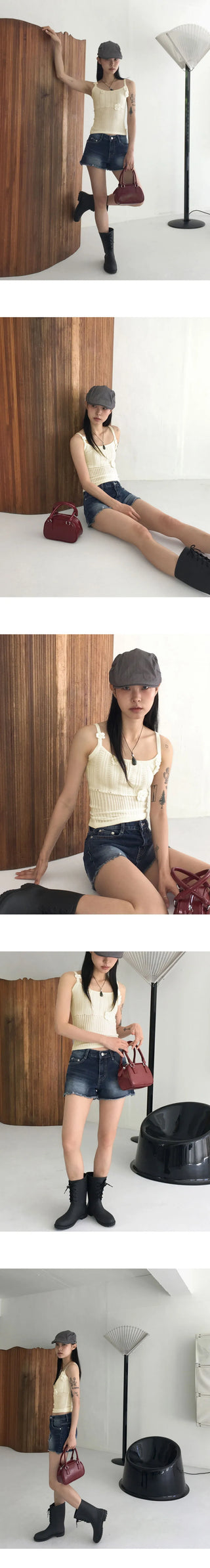 Half Low Faded Denim Short Pants