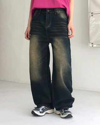 Rosen Faded Denim Long Wide Pants