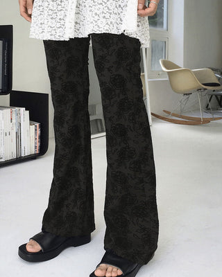 Quilted jacquard rose flower banding Flared leggings pants