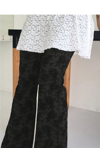 Quilted jacquard rose flower banding Flared leggings pants