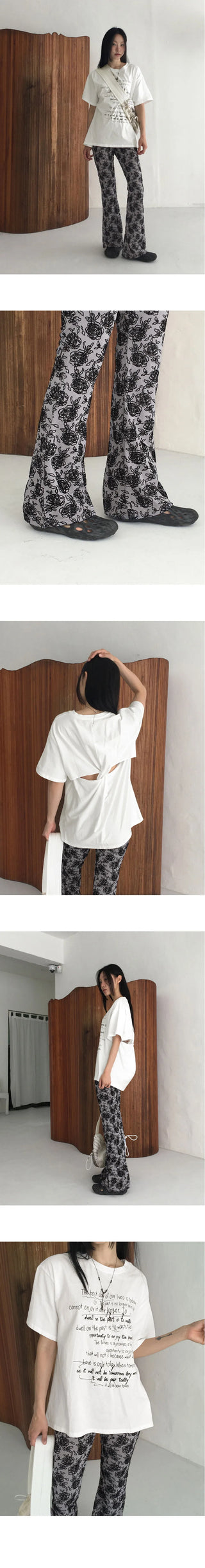 Quilted jacquard rose flower banding Flared leggings pants