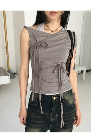 Hippod Ribbon Strap One Off Shoulder T-Shirt