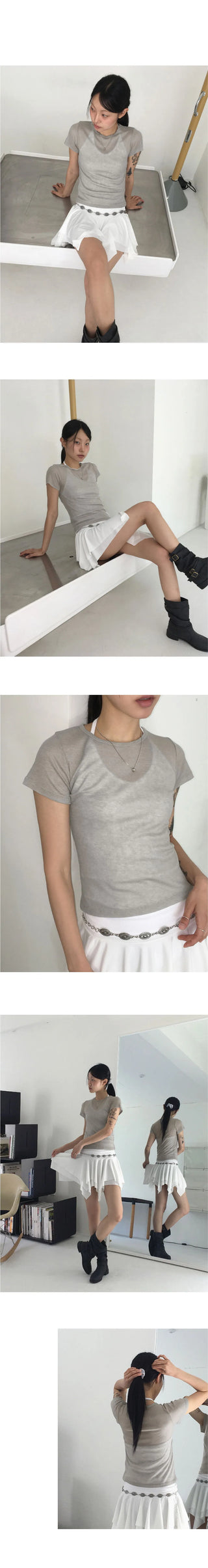 Quadi see-through wool tencel layered short sleeve t-shirt