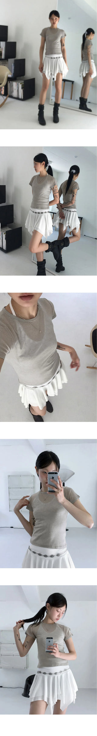 Quadi see-through wool tencel layered short sleeve t-shirt