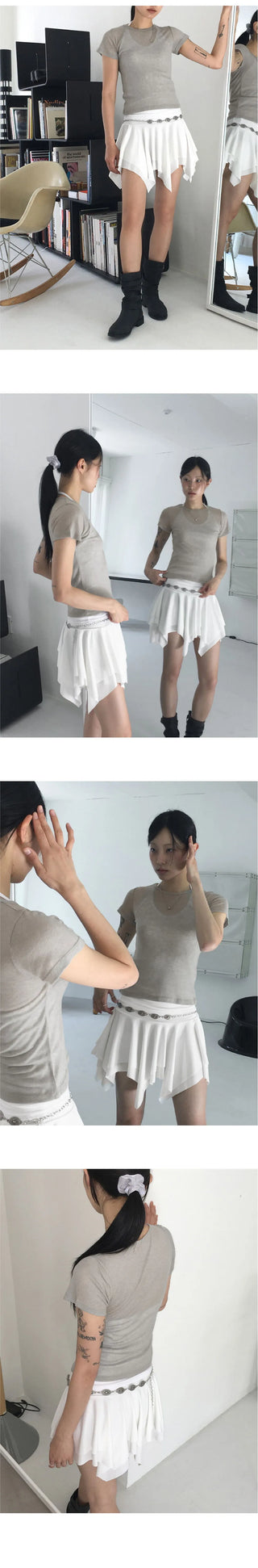 Quadi see-through wool tencel layered short sleeve t-shirt