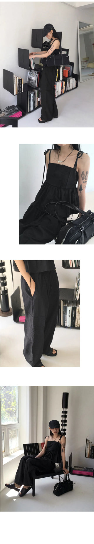 Horsher rustling nylon pintuck two-way cargo long wide jogger pants