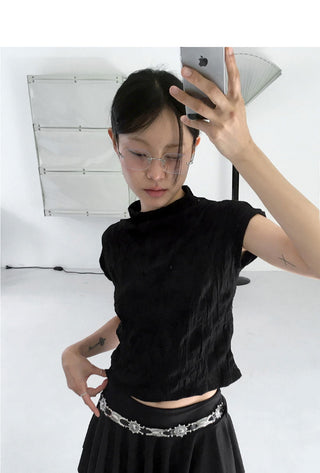 Ether Half Neck Shirring Pleated Sleeveless Blouse