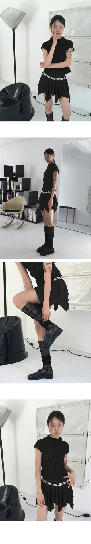 Ether Half Neck Shirring Pleated Sleeveless Blouse