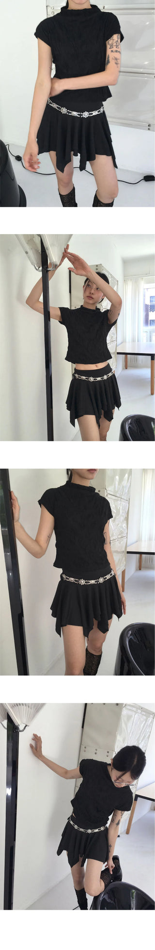 Ether Half Neck Shirring Pleated Sleeveless Blouse