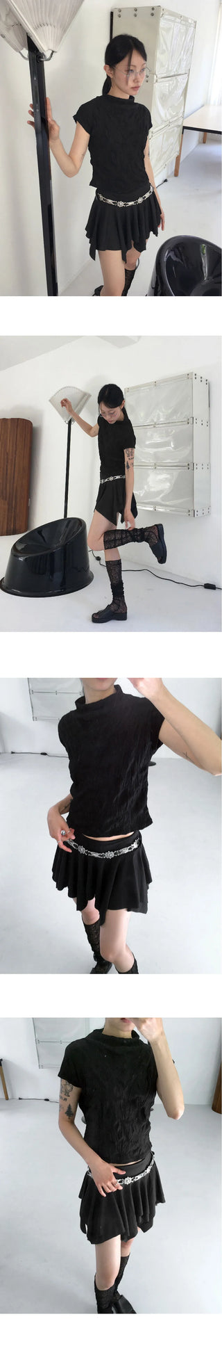 Ether Half Neck Shirring Pleated Sleeveless Blouse